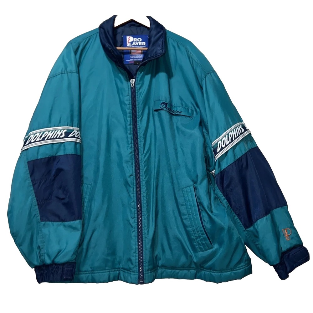 Miami Dolphins Pro Player Jacket Mens XL Green Full Zip Quilted NFL 90's Vintage